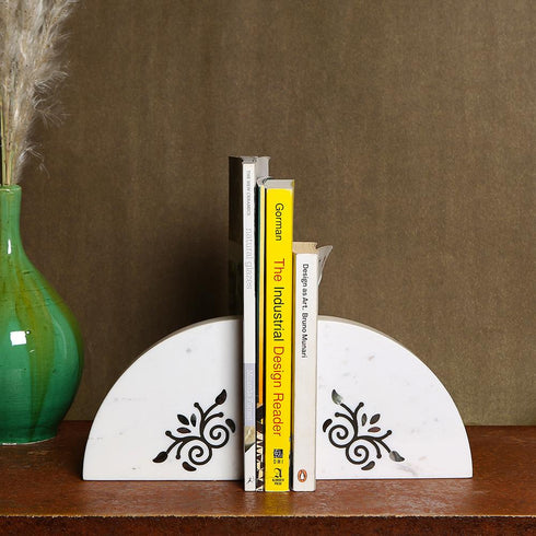 Marble Bookends with Mother of Pearl Inlay